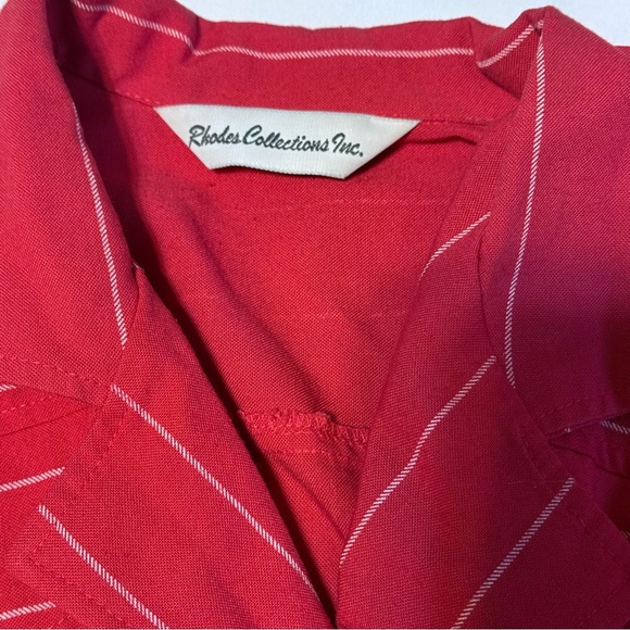 70s Red Pinstripe Belted Shirt Dress Gold Buttons Vintage Size m - Picture 3 of 6